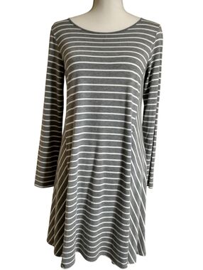 Grey and White Striped Swing Dress